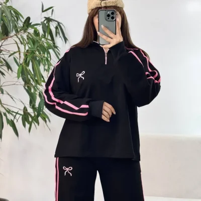 ست پاپیون مشکی آستین دار