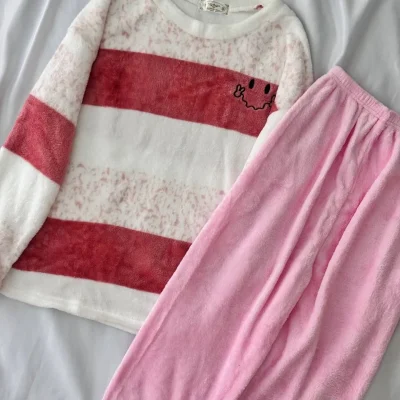 ست تدی حوله ای راه راه صورتی