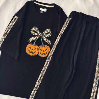 ست تیشرت لانگ و شلوار کدو هالوینی کد ۰۲۰۱۰۷۱