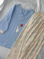 ست یقه هفت تیشرت لانگ‌و‌شلوار کد ۰۳۰۱۱۷ - تصویر 2