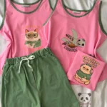 تاپ شلوارک میکس حیوانات صورتی کد ۰۳۰۱۷۷